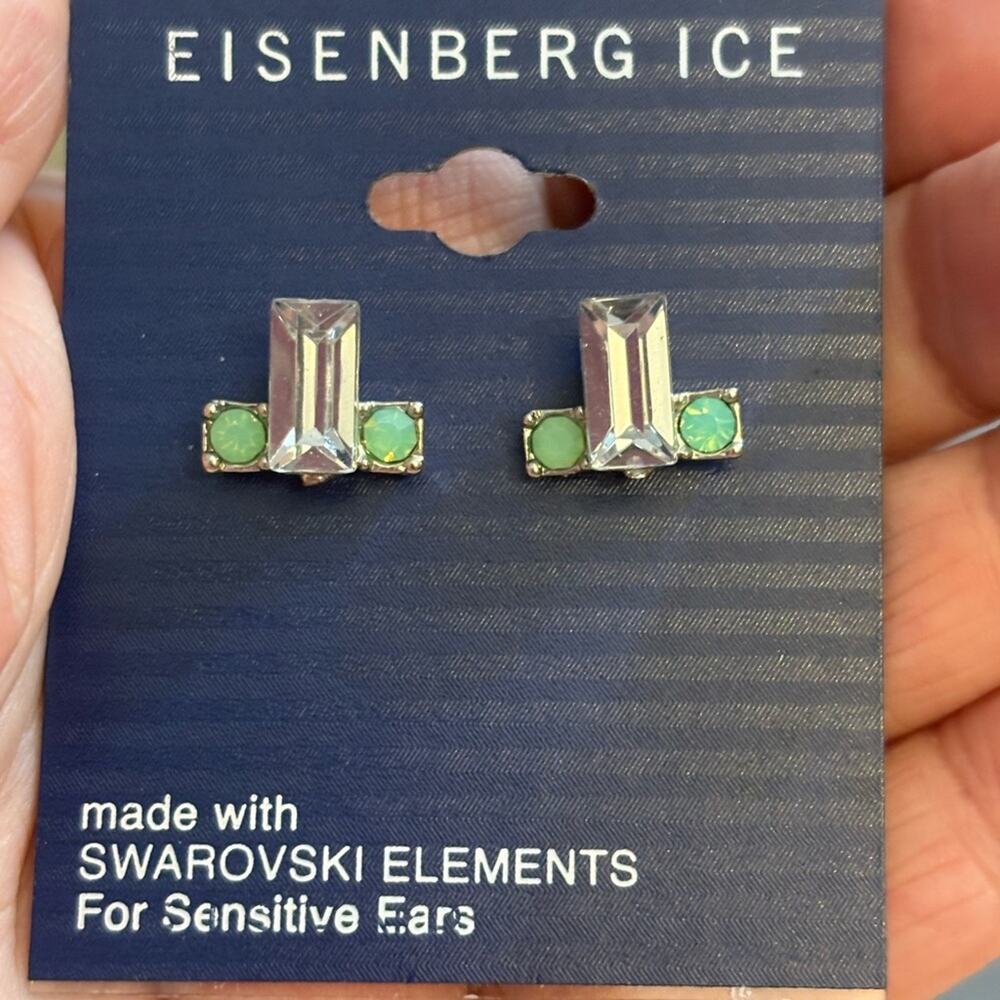 Eisenberg Ice Silver and Green Swarovski Stud Earrings